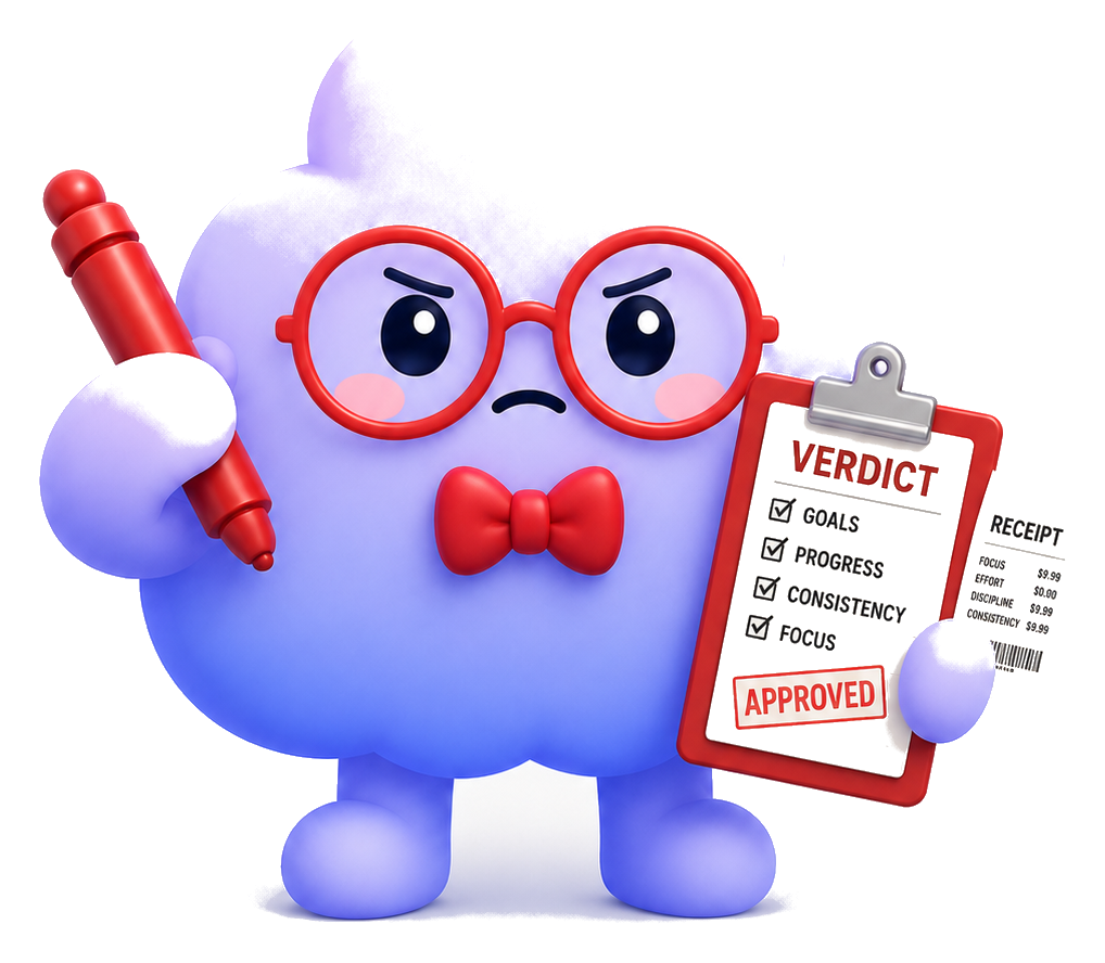 Judge sub-agent Goal Buddy holding a verdict clipboard